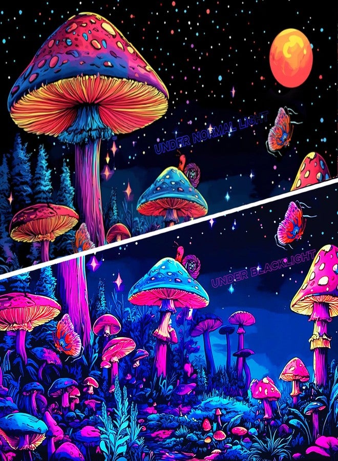 TUGCAY Blacklight Mushroom Tapestry UV Reactive Fantasy Forest Moon Plant Snail Tapestry Cute Aesthetic Wall Tapestries for Bedroom Dorm Living Room 47 x 35 Inches - Image 5